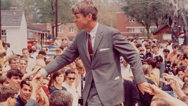 US senator Robert F. Kennedy campaigning in the Indiana presidential primary in 1968. Picture: Getty Images.