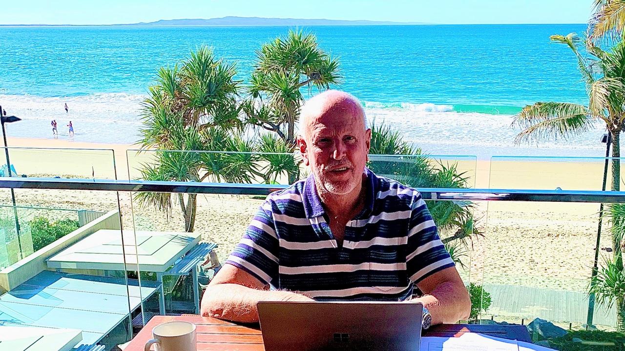 Property developer Geoff Baldwin cruises through his work week at his Hastings St pop up office overlooking Laguna Bay.