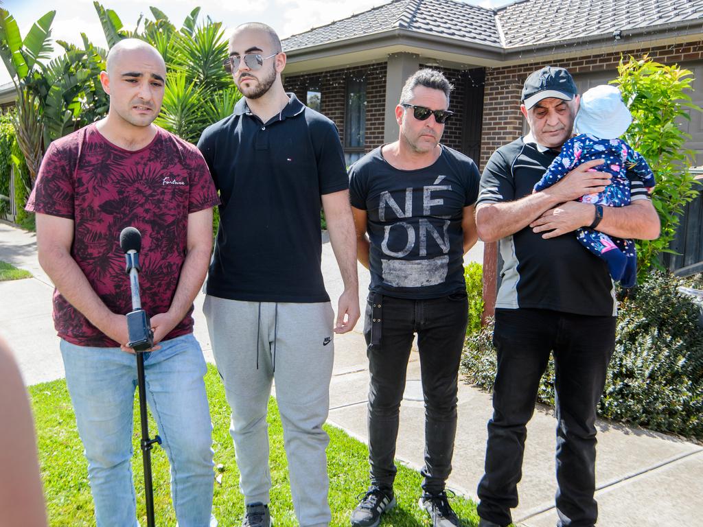 Celeste’s brothers Jayden, Alessandro, Gabriel and dad Tony at the home where she was killed. Picture: Jay Town