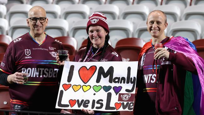 Manly fans show their colours on Friday night. (Photo by Cameron Spencer/Getty Images)