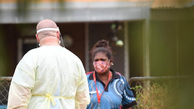 NT Health and ADF staff make house calls in Katherine East, to transport people to testing clinics. Picture: Amanda Parkinson