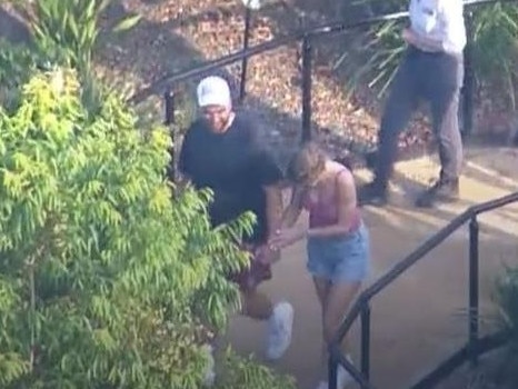 Taylor and Travis enjoy a happy day out at Sydney Zoo. Picture: Channel 9