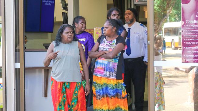 Relatives of Gerard Bunumbirr Marika leave the Darwin Local Court after he was refused bail to attend to sorry business following the alleged murder of his son in Yirrkala last week. Picture: Glenn Campbell