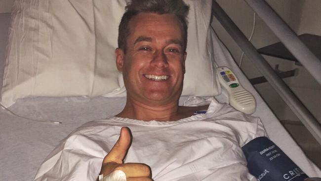 Grant Denyer tweets from hospital bed ... "Dale &amp; I can't thank u enough 4 all the wonderful messages of support. It's really lifted our spirits. V sore but OK." Picture: Twitter