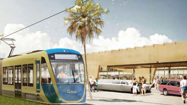 Light rail arriving at Coolangatta terminal at the Gold Coast Airport — designs from a master plan for the precinct.