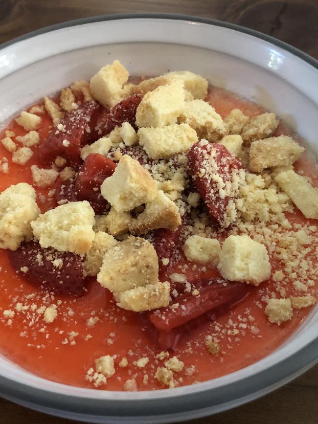 Vanilla panna cotta with strawberries and shortbread at The Hagen Arms, Echunga.