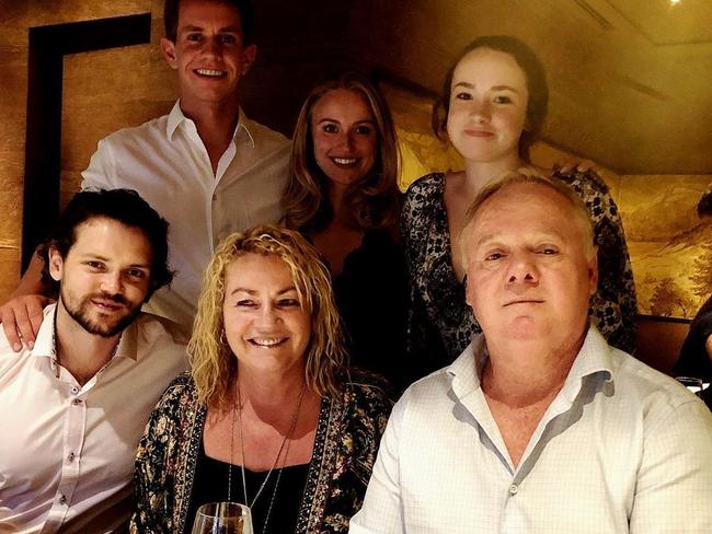 Leigh McPherson (front right) celebrating his 60th birthday with family at Paris’ famed Les 100 de Taillevent restaurant in 2019. Picture: Instagram