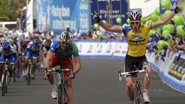 Matthew Goss celebrates winning the Jayco Herald Sun Tour.