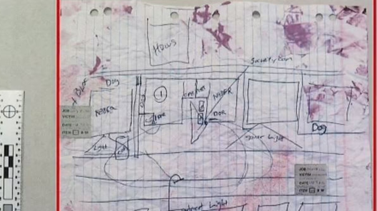 Edmunds and Cassidy surveilled Michael Caposiena house and drew the map to identify access points to his house, where street lights and security cameras were, and barking dogs. Picture: Supplied