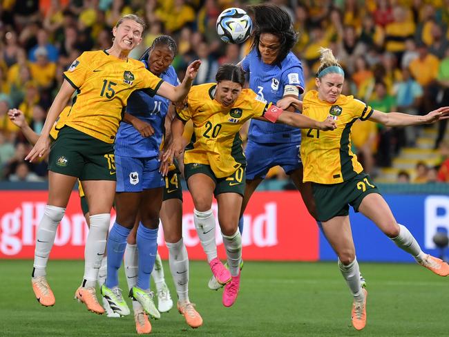 Sam Kerr (C) got stuck right in after coming on against France. Picture: Justin Setterfield/Getty Images