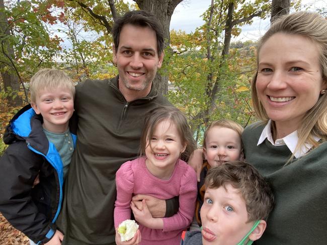 Queensland Doctors who are living in Canada and have had the Vaccine, Dr Phil Rowell, Dr Holly Rowell, And Children Hugh Rowell, 8, George Rowell, 6, Violet Rowell, 4, Fred Rowell almost 2