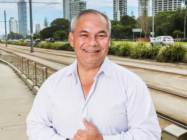 Election.Gold Coast Mayor Tom Tate pictured near the light rail in Surfers Paradise.Picture: NIGEL HALLETT