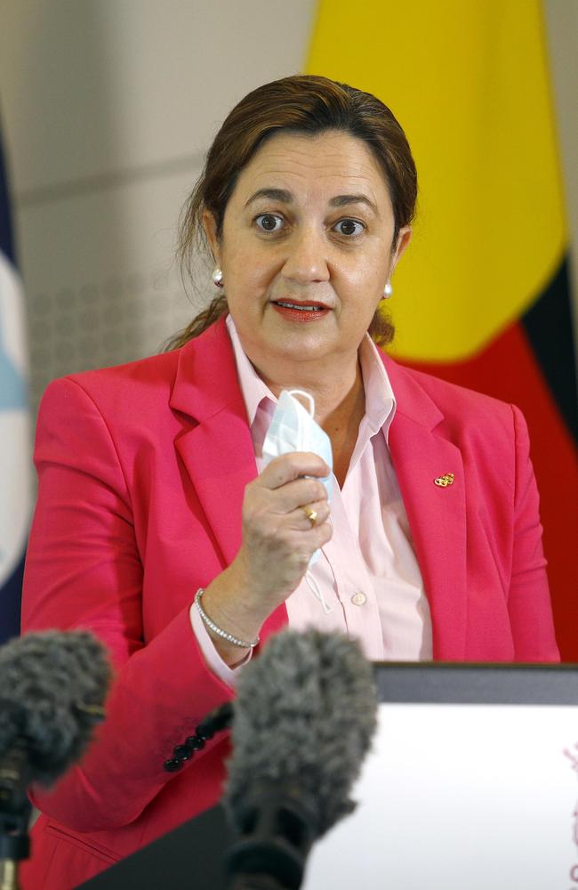 Queensland Premier Annastacia Palaszczuk during a press conference in Brisbane on Friday. Picture: NCA NewsWire/Tertius Pickard