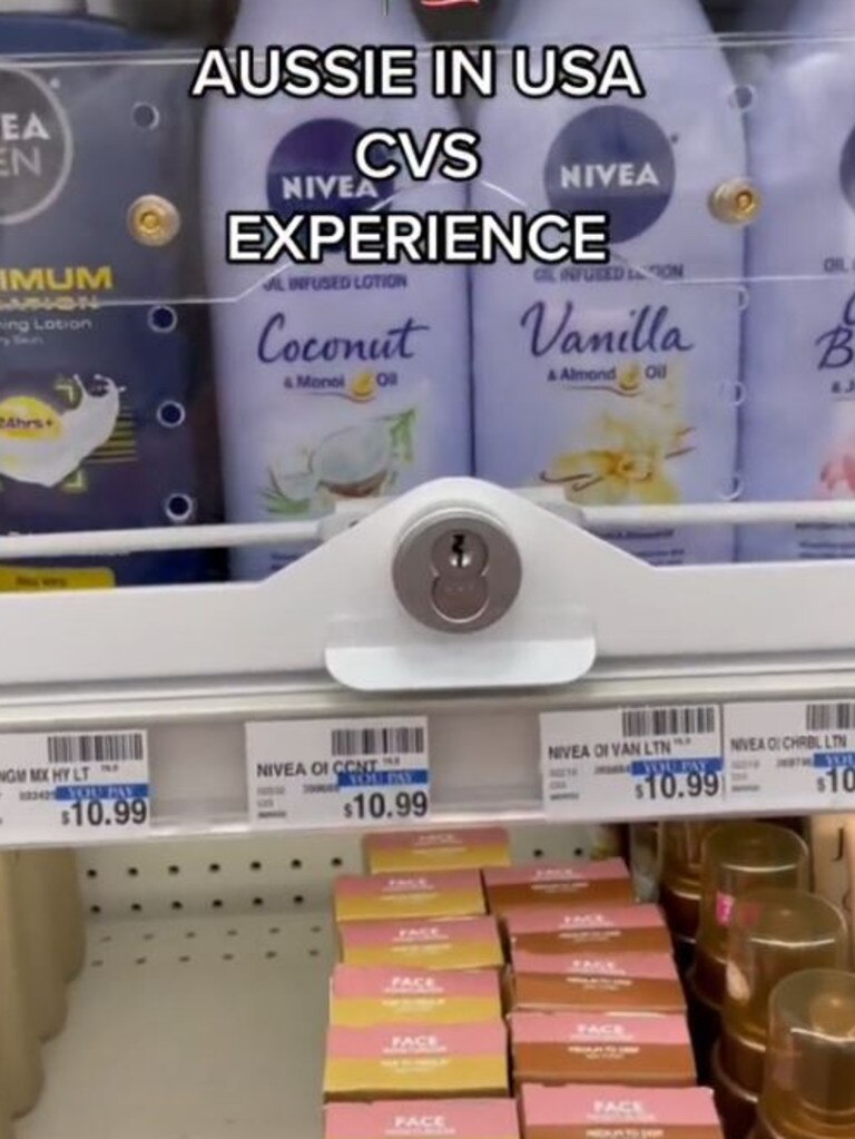 She noticed that all the deodorants were locked in a cabinet. Picture: TikTok/aliclarke82