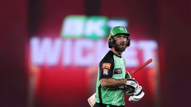 Glenn Maxwell of the Melbourne Stars walks from the ground during the Melbourne derby this month. Picture: Darrian Traynor/Getty Images.