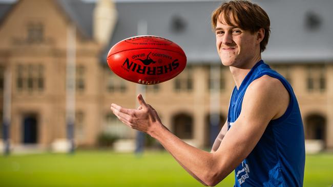 St Peter's College and Norwood footballer Ned Bowmanfter after he took one of the great SANFL marks on Sunday, pictured on April 9th, 2024, at St Peter's College in Adelaide.Picture: Tom Huntley