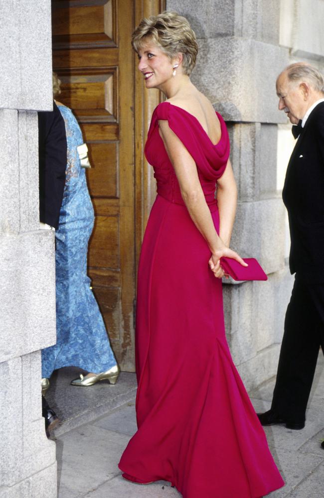 Diana’s Style: 1991 - Princess Diana looking radiant at a London Kire Te Kanawa concert in a rasberry coloured Victor Edelstein dress. Picture: Getty