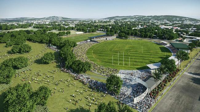 OVAL UPGRADE: Artist impression of the completion of the $12M state-of-the-art facility including linking Oakes Oval and Crozier Field to cater for the future needs of officials, players, spectators and media. Image: Cox Architecture