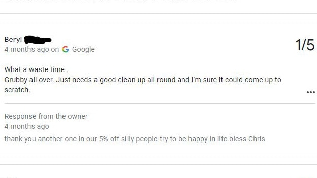 Batchelor Butterflyfarm Farm owner Christopher Horner responds to negative reviews on his business page in a hilarious manner. Picture: Google Reviews.