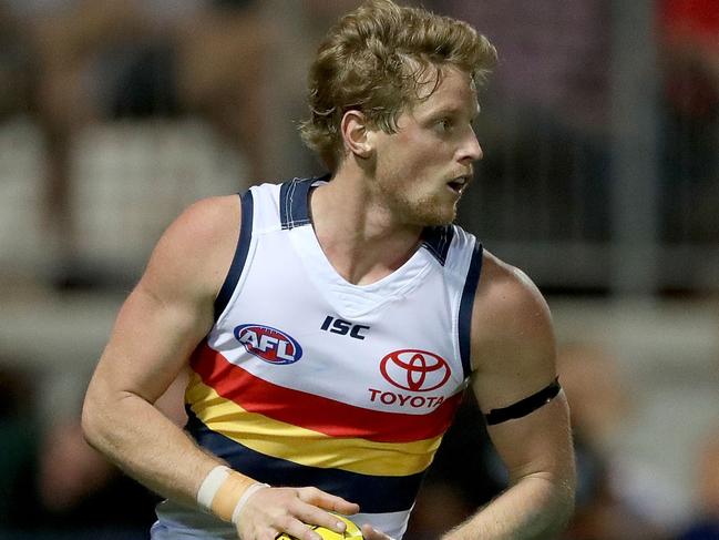 DARWIN, AUSTRALIA - JULY 15: Rory Sloane of the Crows runs with the ball during the round 17 AFL match between the Melbourne Demons and the Adelaide Crows at TIO Stadium on July 15, 2017 in Darwin, Australia.  (Photo by Robert Cianflone/Getty Images)