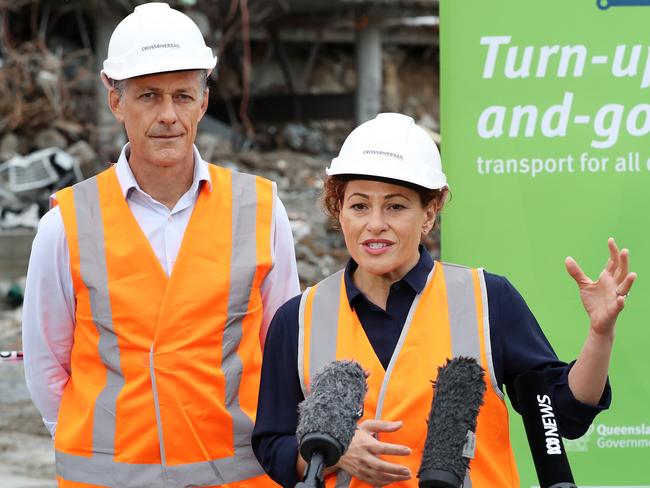 Graeme Newton, pictured left with Deputy Premier Jackie Trad, is CEO of the Cross River Rail Delivery Authority. Picture: Liam Kidston