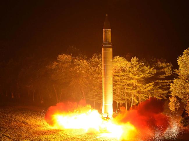 North Korea's intercontinental ballistic missile (ICBM), Hwasong-14, being launched at an undisclosed place in North Korea in July. Picture: AFP