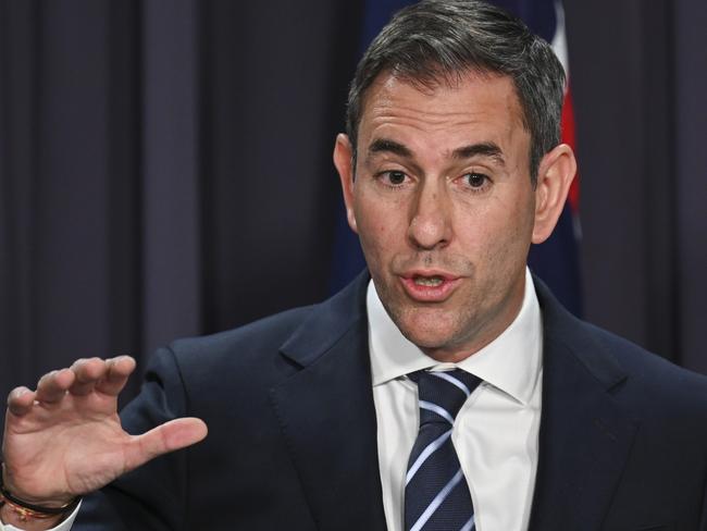 CANBERRA, Australia - NewsWire Photos - September 30, 2024: Treasurer Jim Chalmers and Finance Minister Katy Gallagher hold a press conference about the Final Budget Outcome released today at Parliament House in Canberra. Picture: NewsWire / Martin Ollman