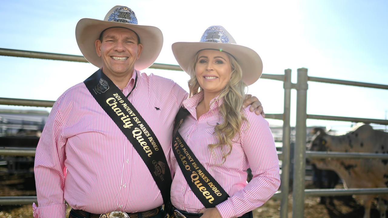 Charity Queen Tony (Tonka) Toholke and Rodeo Queen Aimee Sewell pictured at the rodeo in 2019. Back then the year's event marks 60 years of non-stop rodeo action that was claimed to have drawn in 40,000 total attendees to the outback mining town. AAP Image/Dan Peled