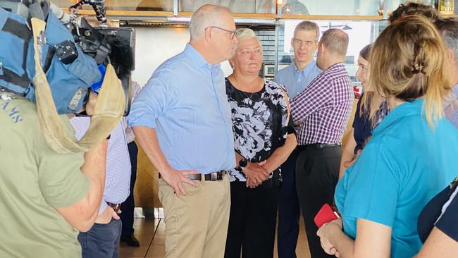 Prime Minister Scott Morrison and CLP Senator Sam McMahon chat with Top End tourism operators in Darwin PICTURE GARY SHIPWAY