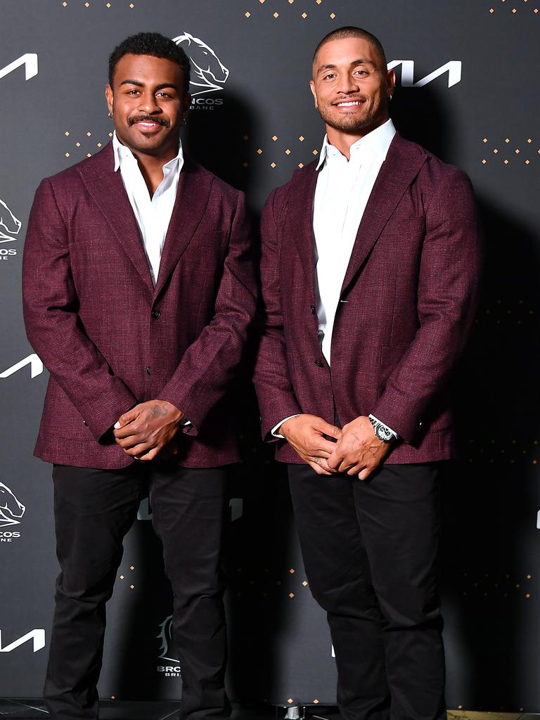 Ezra Mam and Delouise Hoeter at the Broncos’ 2025 season launch at The Star Brisbane. Picture: John Gass