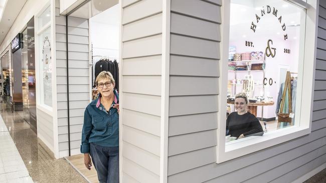 Mother and daughter Rae-Lea Cochrane and Ashlea Jones own The Handmade and Co in Toowoomba Plaza. Picture: Nev Madsen.