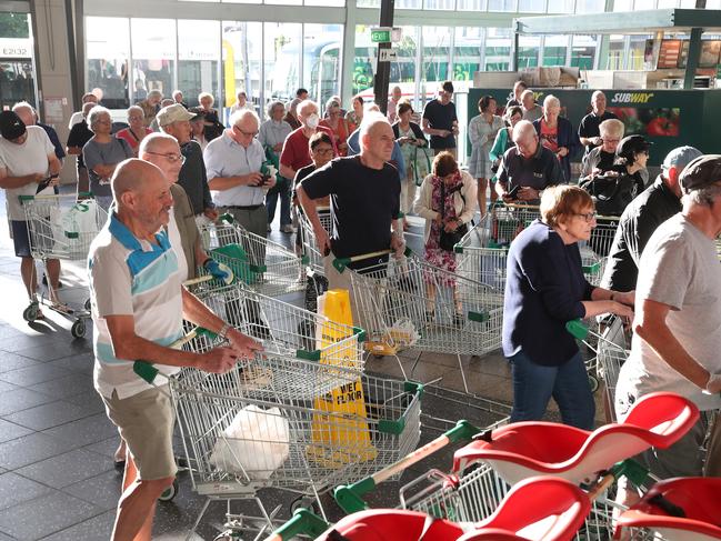 Early morning senior shoppers at Woolworths Ashgrove, Brisbane, on Tuesday. Picture: Liam Kidston