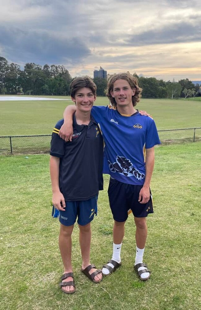 Carter Simpson and his Caboolture teammate Bailey Garnham were all smiles after making the under 17 Queensland team. Picture - Facebook/Caboolture Sports Cricket.