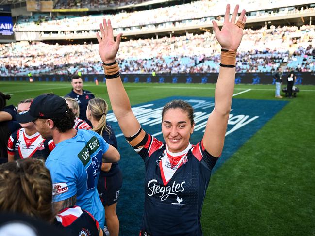 Olivia Kernick starred in the Roosters' grand final win over the Sharks, scoring two tries. Picture: NRL Imagery