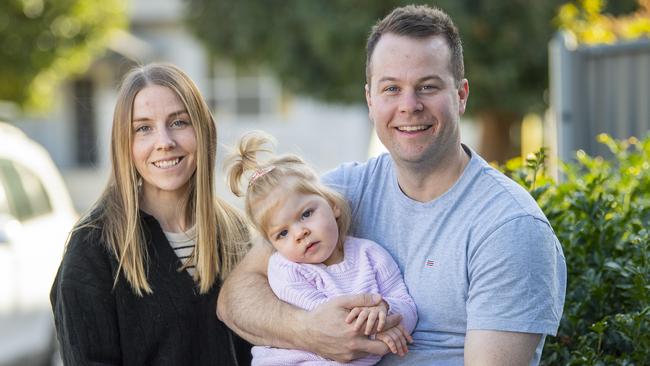 Rachel and Arlen Kaesler with their daughter Laura 2.5 years old who has Cerebral Palsy, cortical vision impairment and epilepsy. Picture Mark Brake