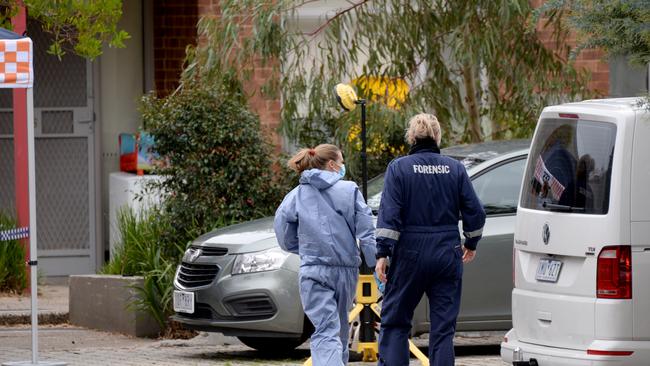 Police tape surrounds the scene at Lehmann’s Crescent, with detectives also closing off part of Monterey Community Park. Picture: Andrew Henshaw