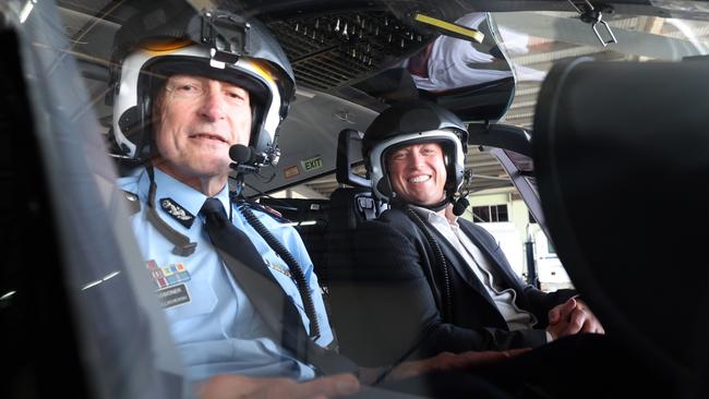 Queensland Premier Steven Miles, right, with new Police Commissioner Steve Gollschewski in Townsville. Picture: Annette Dew