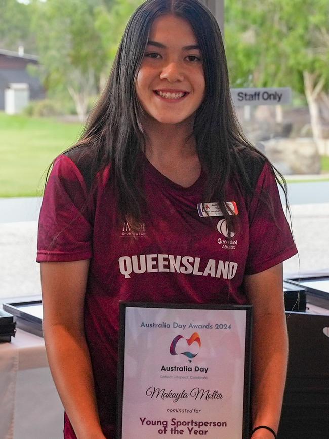 Young Sportsperson of the Year Makayla Moller at the Fraser Coast Australia Day Awards at the Hervey Bay Regional Gallery on January 19, 2024.