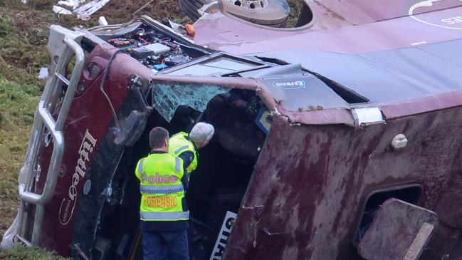 Police believe there were no deaths because passengers on the bus were wearing their seatbelts. Picture: Brendan Beckett