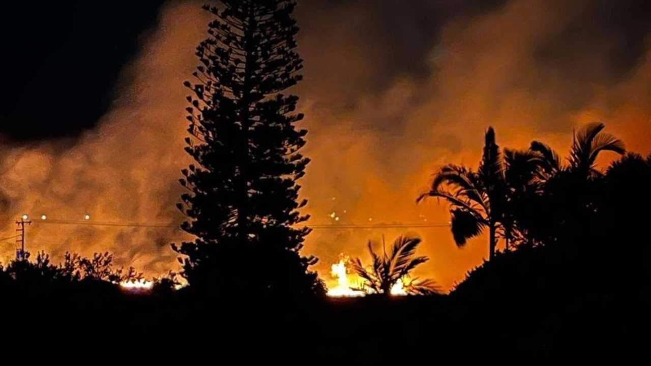 Blacks Beach resident Phil Jeston woke to flames outside his window from a nearby blaze in grassland near the Blacks Beach Tavern early Sunday morning, October 27. Picture: supplied by Phil Jeston