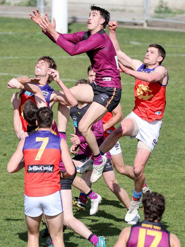 VAFA: Old Hailebury’s Noah Gown flies high. Picture: George Salpigtidis