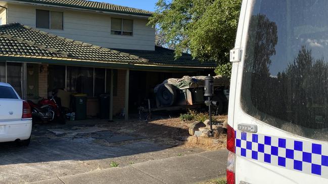 Police at the scene of the alleged murder in Modbury North. Picture: Roy VanDerVegt