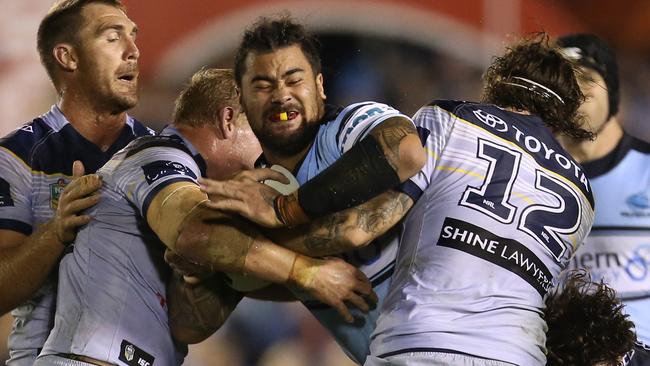 Andrew Fifita drives into the Cowboys as the Sharks claim another victory.