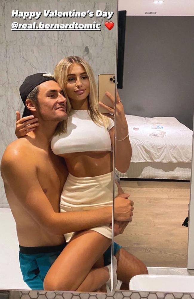 Most recently, Keely posed with her tennis boyfriend on Valentine’s Day, wearing a crop top that flashed her underboob. Picture: Instagram