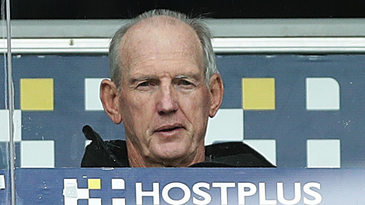 Rabbitohs coach Wayne Bennett looks on from the coaches box