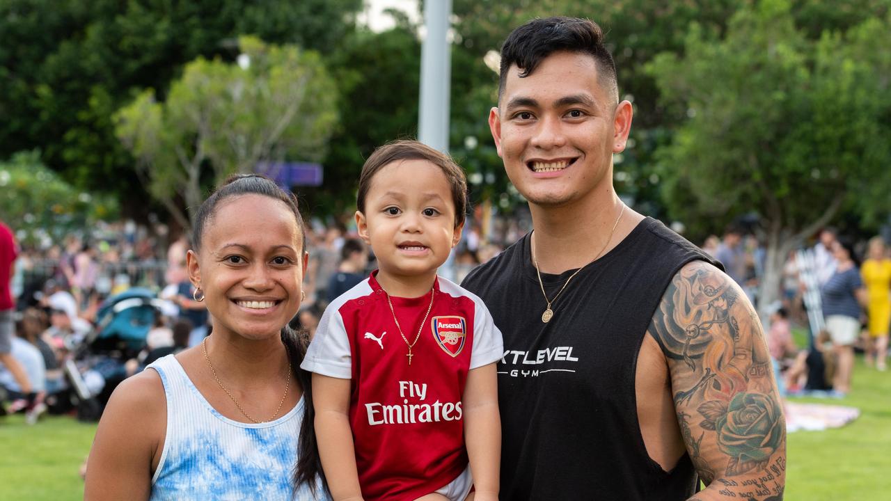 Angela, Asce and Rodel Misagal at Darwin Waterfront on New Year’s Eve 2020. Picture: Che Chorley