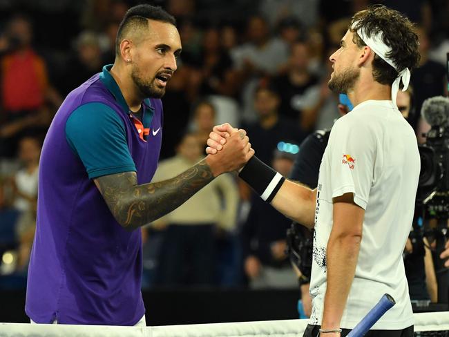 Nick Kyrgios was full of praise for Austria's Dominic Thiem after their match. Picture: AFP