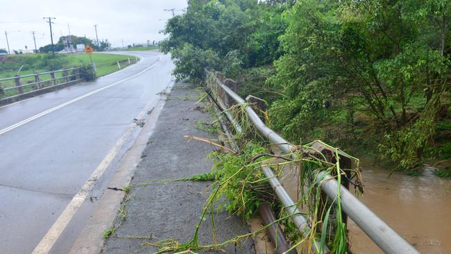 Wet weather in Townsville. The bridge at Southwood Street, Stuart was closed due to flood water. Picture: Evan Morgan