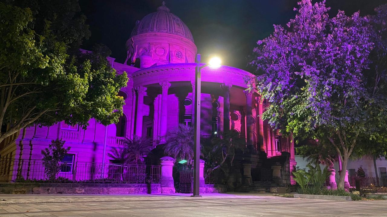 Rockhampton's Quay Street has been lit up pink to honour Tayla Black and her baby Murphy.