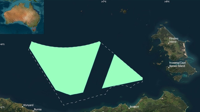 The Bass Strait Offshore Wind Zone, declared on Thursday could be a huge energy boon but has raised fears for an array of bird species. Picture: Australian and Tasmanian governments